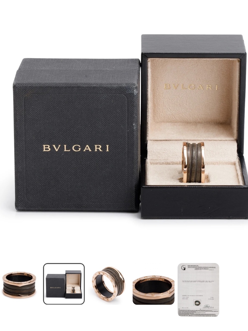 BVLGARI B.zero1 4-Band Ring - 18k Rose Gold, Brown Marble. Sz. 63/10.5 Full Set